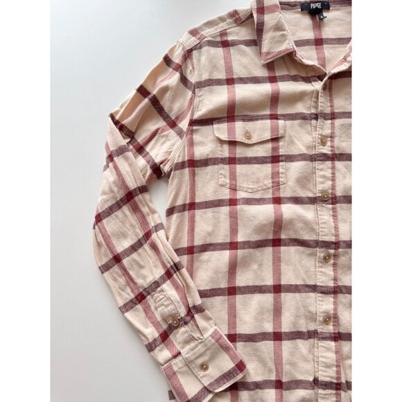 Men's PAIGE Everett Rusted CopperCheck Cotton Flannel Button Down Shirt, Size L - Picture 5 of 14